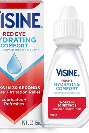 Visine Red Eye Hydrating Comfort Redness Relief and Lubricant Eye Drops to Help Moisturize and Relieve Red Eyes Due to Minor Eye Irritations Fast, Tetrahydrozoline HCl, 05 fl oz