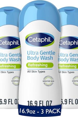 Cetaphil Ultra Gentle Refreshing Body Wash, Refreshing Scent For Dry to Normal, Sensitive Skin, 169oz Pack of 3, with Aloe Vera, Calendula, Vitamin B5, Hypoallergenic, Dermatologist Tested