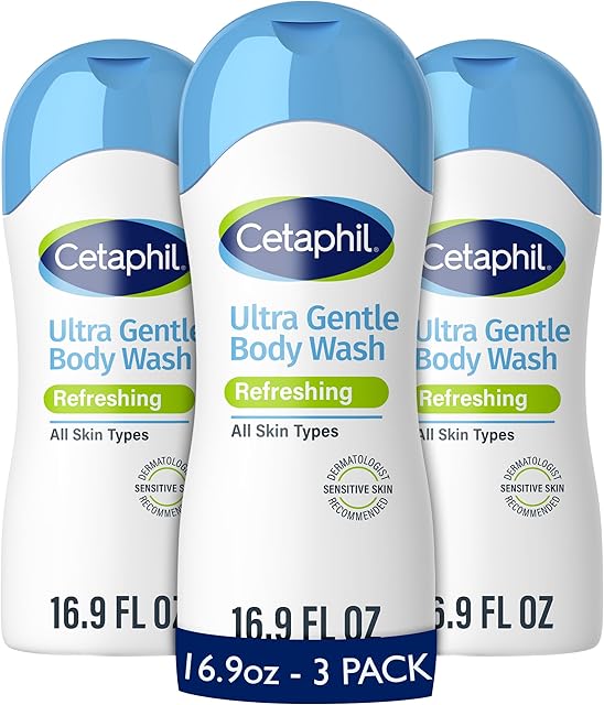 Cetaphil Ultra Gentle Refreshing Body Wash, Refreshing Scent For Dry to Normal, Sensitive Skin, 169oz Pack of 3, with Aloe Vera, Calendula, Vitamin B5, Hypoallergenic, Dermatologist Tested