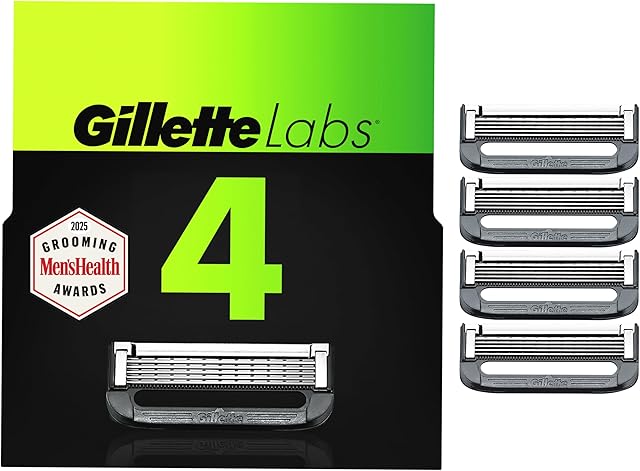 Gillette Labs Mens Razor Blade Refills Compatible with Gillette Labs Razors - 4 Cartridges With Exfoliating Bar