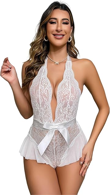 Women Lingerie Lace Halter Teddy Bodysuit Sexy Nightgown