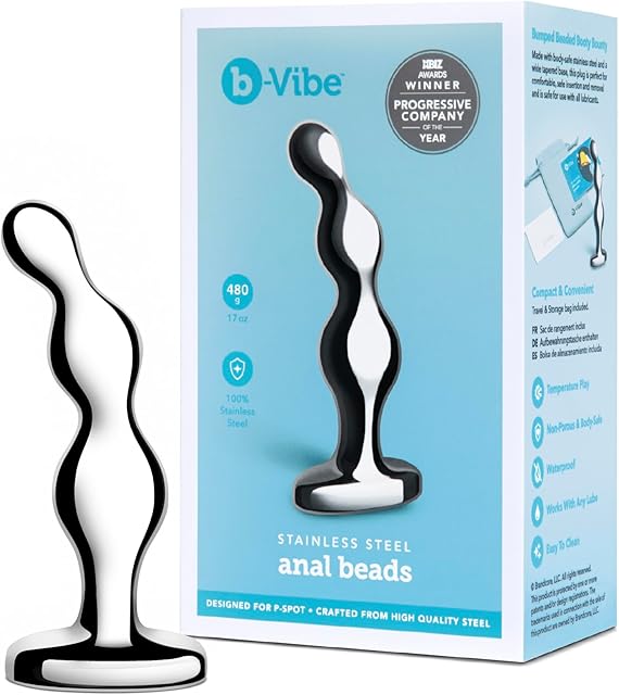 b-Vibe Stainless Steel Anal Beads - Prostate Massager Anal Plug Toy, Sex Toys for Adults