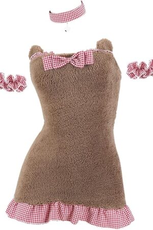 Kawaii Fuzzy Lingerie Dress Women Sexy Pajama Lolita Maid Anime Schoolgirl Cosplay Babydoll Costume Nightdress