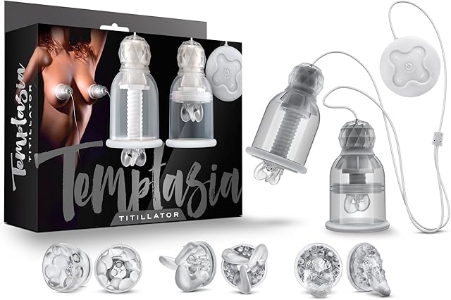 Blush Novelties, Temptasia Titillator, 90 Modes Nipple Play Stimulator, Tongue Licking, Rotating Nipple Clamp, Breast Orgasm Massager Stimulation, Rechargeable with Remote, Sex Toys for Women & Men