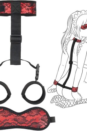 BDSM Bondage Kit Adult Restraints Sex Toys, Neck to Wrist Adjustable Bondage Gear & Accessories, Behind Back Handcuffs Collar with Blindfold Bed Straps Restraints Sex Ropes for Couples Sweater n9