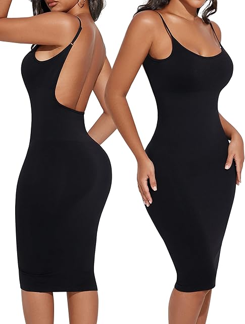 Backless Slip Dress for Women Tummy Control Low Back Shapewear Dresses Open Back Body Shaper Seamless Sexy Tank Tops