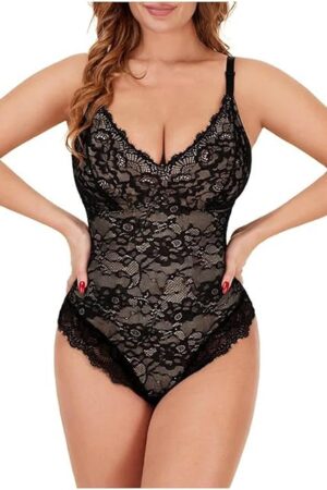 Womens Lace Waist Trainer Bodysuit Unitard for Women Spaghetti Strap Thin Sexy Sheer Pencil 2025