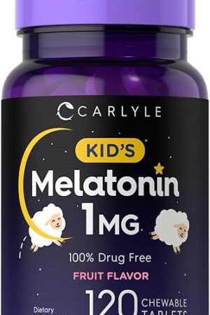 Carlyle Kids Melatonin 1mg | 120 Chewable Tablets | Fruit Flavor | Vegetarian Supplement | Non-GMO, Gluten Free Formula