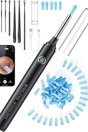 Ear Wax Removal Tool Camera - Ear Cleaner with 1080P HD Camera, FSA HSA Store Eligible, Otoscope with Light, Earwax Removal Kit with 50 Replacement Tips for iPhone, iPad, Android Phones (Black)