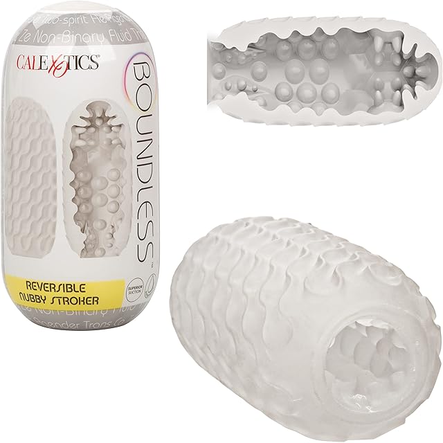 CalExotics Boundless Reversible Nubby Stroker ? Textured Male Pleasure Sleeve with Case? Sex Toys for Men ? Clear