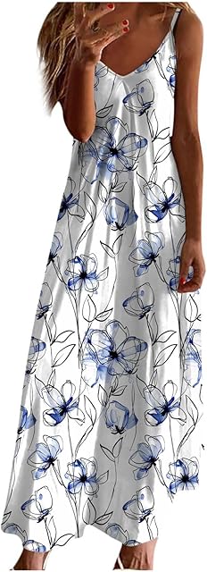 Women Floral Spaghetti Strap Sundress Casual Summer Long Maxi Dress Vneck Sexy Boho Dresses Trendy Beach Clothes 2024