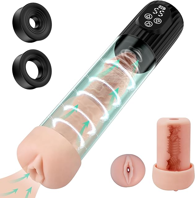 Electric Water Penis Pump,Automatic Sucking Male Masturbator with 8 Training Suction Intensities, IPX 6 Full Waterproof Automatic Male Masturbator with 3 Traning Sleeves, Sex Toys for Men Erection