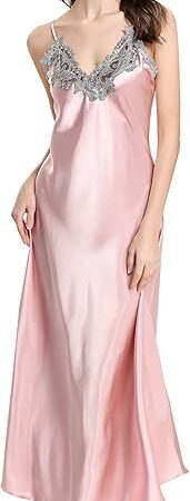 Women's Nightdress Lace Satin Nightgowns Sexy Lingerie Long Chemise Sleepwear