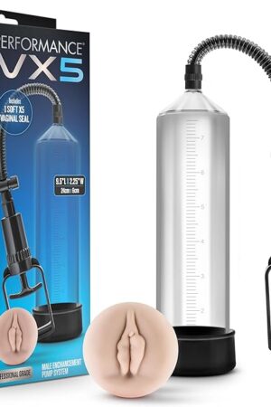 Blush Performance 9" VX5 Penis Pump w/ 2 Soft Sleeves - Clear Cylinder, Trigger Handle, Realistic Vagina Feel Vacuum Pump - Cock Enhancement & Masturbation Adult Sex Toy for Men - (Clear)