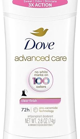 Dove Advanced Care Antiperspirant Deodorant Stick for Soft, Resilient Skin, Clear Finish with No White Marks and 72-Hour Sweat & Odor Protection, 26 oz