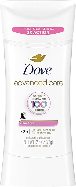 Dove Advanced Care Antiperspirant Deodorant Stick for Soft, Resilient Skin, Clear Finish with No White Marks and 72-Hour Sweat & Odor Protection, 26 oz