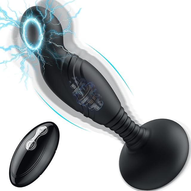 Electric Shock Anal Butt Plug, Estim Anal Vibrators Male Sex Toy with 3 Electric Shock & 10 Wriggling Rotating Vibrating Modes, Remote Control Prostate Massager Anal Plug Toys for Men Gay Women