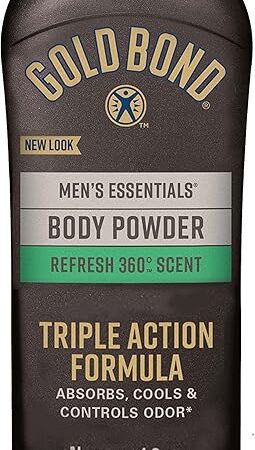 Gold Bond Men's Essentials Talc-Free Body Powder, 10 oz, Refresh 360 Scent, Wetness Protection