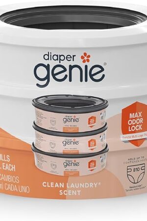 Diaper Genie Bags Refills 270 Count (Pack of 3) Clean Laundry Scent | Diaper Pail Refills with Max Odor Lock | Holds up to 810 Newborn Diapers
