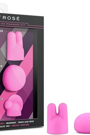 Blush Novelties Rose Revitalize Massage Kit - Massager, External Massager Vibrator - 3 Ultrasilk Smooth Puria Silicone Attachments for Pleasure, Stress Relief - Waterproof - Pocket Sized - Pink