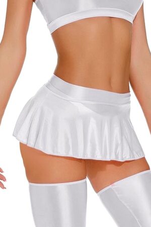 Women Oil Glossy Micro Mini Skirt Shiny Rave Skirt Sheer Smooth Pleated Skirt Club Dance Party