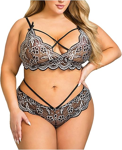 Women's Plus Size Lingerie Lace Bra and Panty Set Strap Bralette Babydoll Bodysuit Nightgown for Sex Naughty Play A132