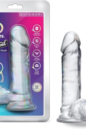 Blush Novelties B Yours Diamond Glimmer - Lifelike Realistic Dildo - Powerful Suction Cup for Hands Free Play and - Clear to Watch During Play - Curved for G Spot Stimulation - Sex Toy for Him Her