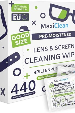 440 Pack Lens Wipes for Eyeglasses Pre-Moistened, Individually Wrapped Streak-Free Cleaning for Glasses & Laptop Screens, Glasses Cleaner Wipe Bulk 55 x 47 Inch, Sunglasses & Phone Wipe