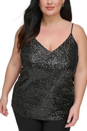 Womens Plus Sequined Workday Camisole Black 2X
