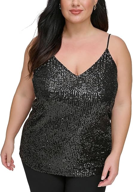 Womens Plus Sequined Workday Camisole Black 2X