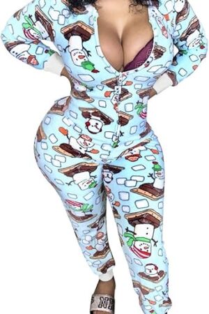 Christmas Onesie Pajamas for Women,Sexy Ugly Printed One Piece Xmas Pajama Loungewear Jumpsuit Rompers Clubwear