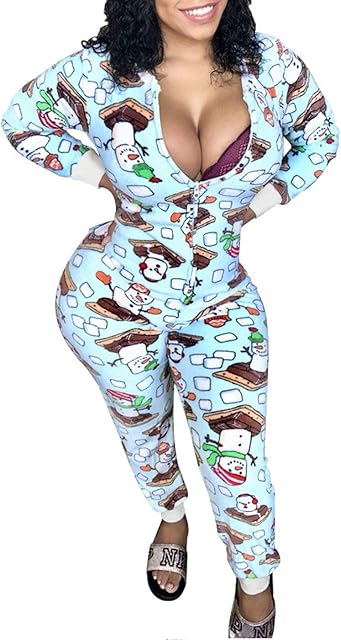 Christmas Onesie Pajamas for Women,Sexy Ugly Printed One Piece Xmas Pajama Loungewear Jumpsuit Rompers Clubwear