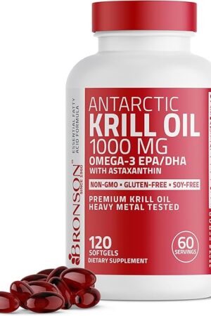 Bronson Antarctic Krill Oil 1000 mg with Omega-3s EPA, DHA, Astaxanthin and Phospholipids 120 Softgels