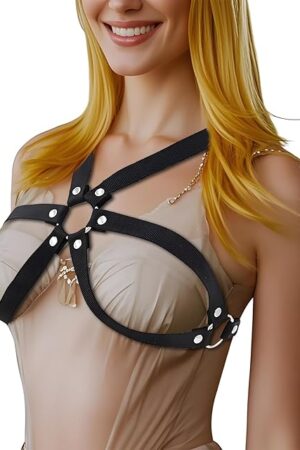 Women Body Harness Lingerie, Punk Harness Belt Sexy Costume Fashion Black Gothic Nylon Waist Chest Strap Belt Adjustable Rave Body Outfit for Women