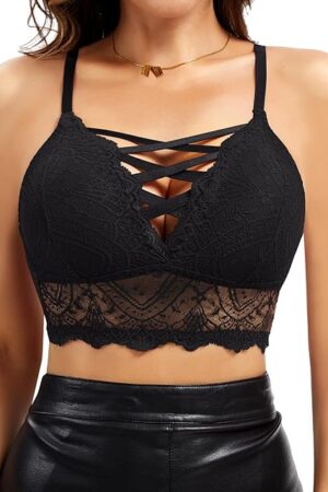 Lace Bralettes for Women with Support Wireless Bras Non Padded Sexy Crop Top