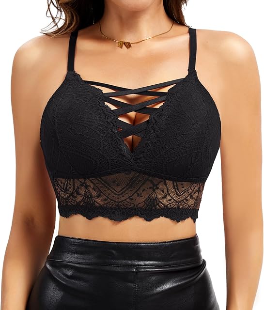 Lace Bralettes for Women with Support Wireless Bras Non Padded Sexy Crop Top