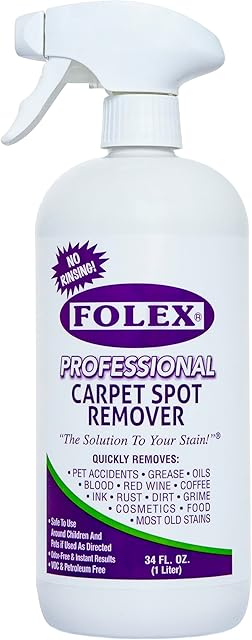 FOLEX Professional Carpet Cleaner Spray, Spot Cleaner for Carpet and Upholstery, Pet Spot Remover, 34OZ