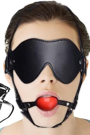Head Harness Blindfold with Silicone Ball open Mouth Gag Bondage Restraint SM Leather Head Mask Sex Erotic Ball Gag Fetish Role Play Sex Toy