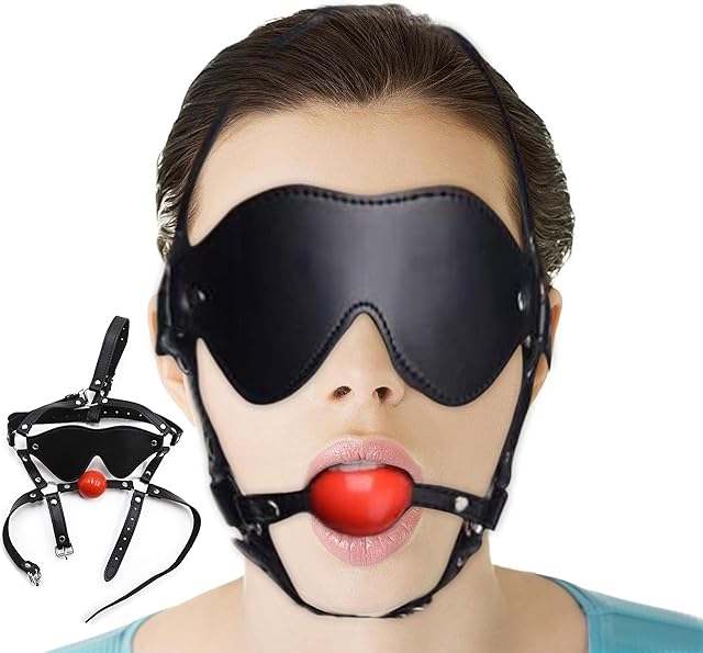 Head Harness Blindfold with Silicone Ball open Mouth Gag Bondage Restraint SM Leather Head Mask Sex Erotic Ball Gag Fetish Role Play Sex Toy