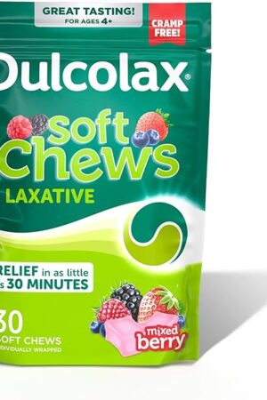 Dulcolax Saline Laxative Soft Chews, Fast-Acting Laxative, Gentle Constipation Relief, Mixed Berry Flavor, Magnesium Hydroxide 1200 mg, 30 Count, Occasional Constipation