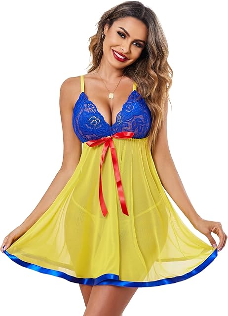 Women's Lingerie Lace Babydoll Strap Chemise Mesh Sleepwear Outfits