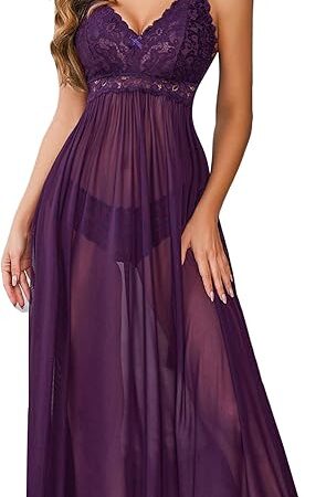 Women Lingerie Lace Babydoll Nightdress Mesh Chemise V Neck Sleepwear