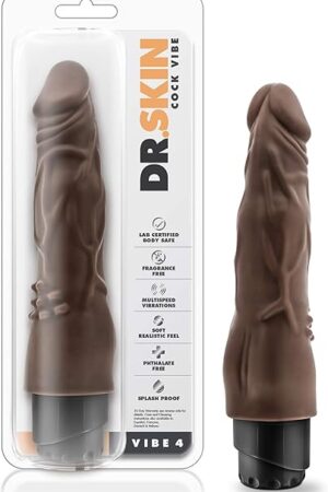 Blush Dr Skin Cock Vibe #4 Realistic 8" Vibrating Dildo w/Clitoral Nubs - FlexiShaft Tech, Multi-Speed - Body Safe PVC, Anal & Vaginal Stimulator Adult Sex Toy Penis for Women & Couples -(Chocolate)