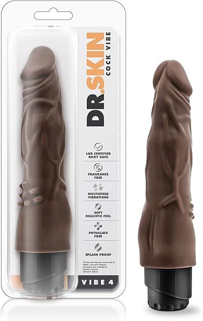 Blush Dr Skin Cock Vibe #4 Realistic 8" Vibrating Dildo w/Clitoral Nubs - FlexiShaft Tech, Multi-Speed - Body Safe PVC, Anal & Vaginal Stimulator Adult Sex Toy Penis for Women & Couples -(Chocolate)