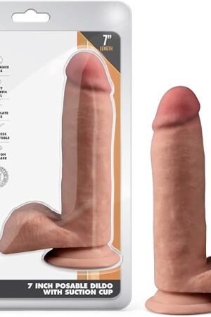 Blush Dr. Skin Plus 7" Posable Realistic Dildo w/Balls, 1.75" Wide Cock, TPE Triple Density Sensa Feel - Suction Cup, Strap-On Pegging & Vagina Play - Adult Sex Toy for Women, Men, Couples - (Mocha)