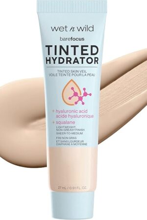 wet n wild Bare Focus Tinted Hydrator Tinted Skin Veil, Lightweight Buildable Coverage with Hyaluronic Acid & Vegan Squalane, Sheer-to-Medium Coverage, Semi-Matte Finish, Cruelty-Free - Light Medium