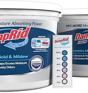 DampRid Hi-Capacity Moisture Absorber Bucket, Fragrance Free, 2 lb 155 oz & Moisture Detection Strip (2 Pack), Attracts & Traps Excess Moisture