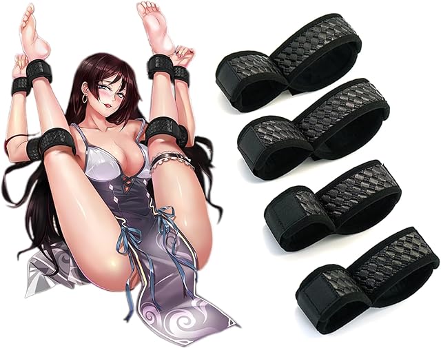 BDSM Bondage Restraints Set - Adjustable Handcuffs, Ankle & Calf Cuffs with Vegan Leather | Sex Toys for Couples, Men, Women | SM Game Play, Role Play, Beginner BDSM Kit (Black Bondage Kit)