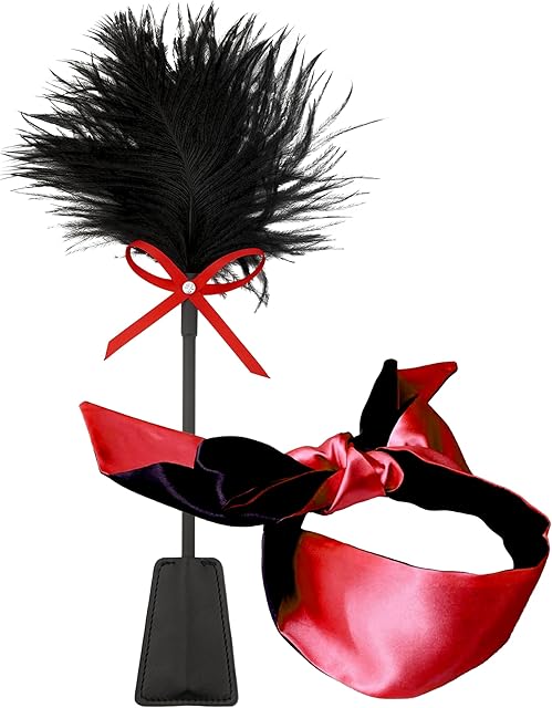 Feather Tickler Blindfold Silk Mask Set Tickle Feathers Sleep Mask