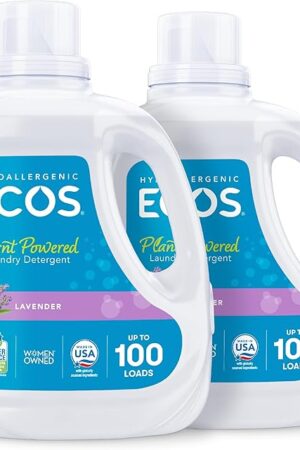 ECOS Laundry Detergent Liquid, 200 Loads - Dermatologist Tested Laundry Soap - Hypoallergenic, EPA Safer Choice Certified, Plant-Powered - Lavender, 100 Fl Oz (Pack of 2)